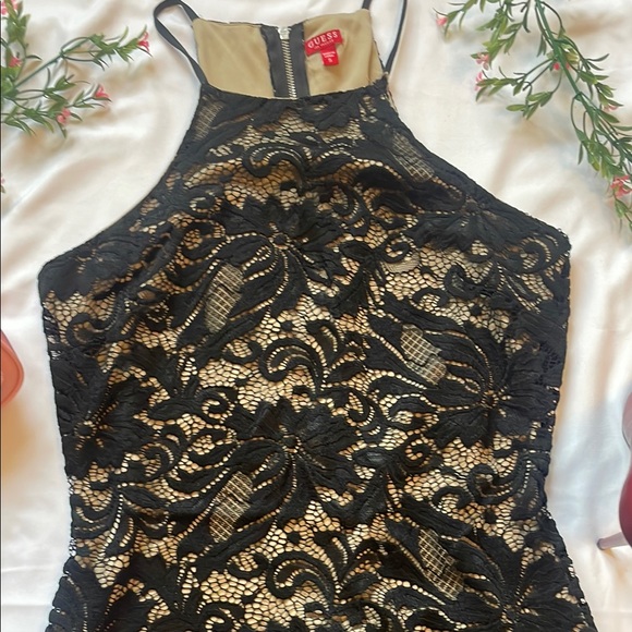 Elegant Bodycon Black Lace Mini Dress • Size medium - Picture 3 of 16